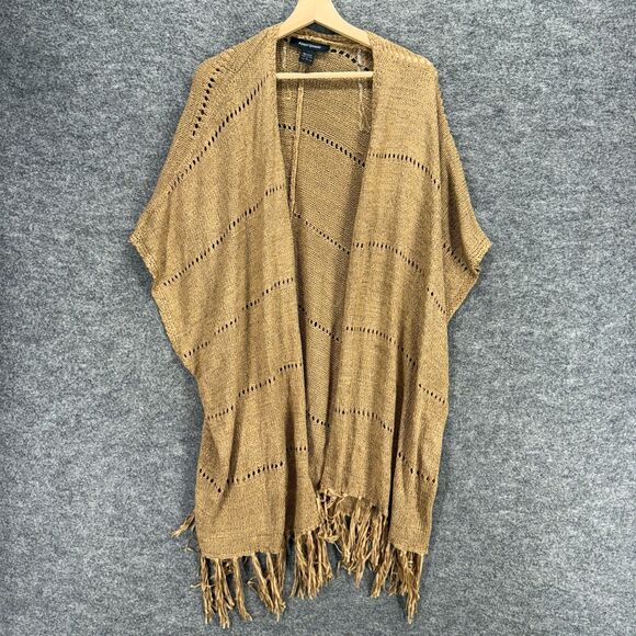 Ashley Stewart Top Women 12 Brown Open Front Short Sleeve Fringe Knit Acrylic - Picture 1 of 6